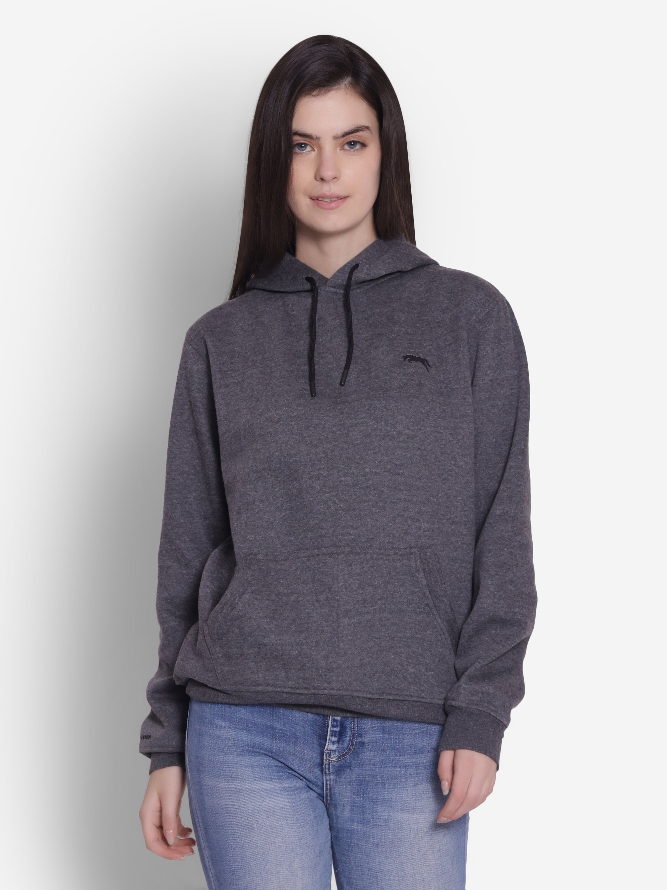JUMP USA Women Solid Dark Grey Hoodie