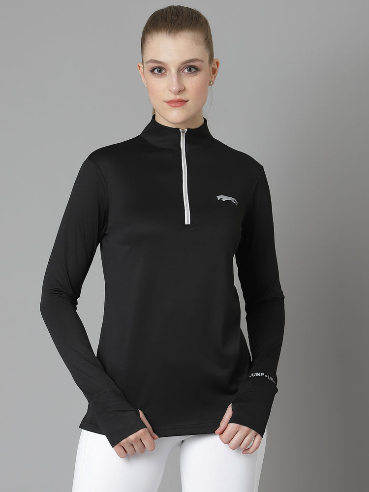 JUMP USA Women Black Solid Long Sleeve With Thumbhole High Neck T-shirt