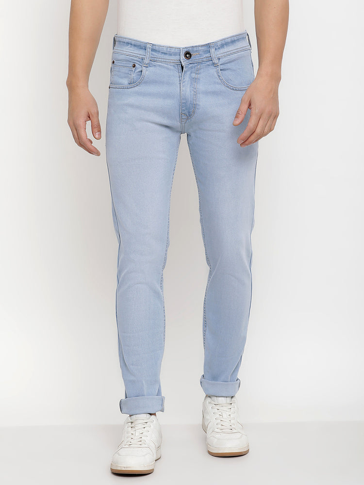JUMP USA Men Ice Blue Relax Fit Mid-Rise Clean Look Stretchable Jeans