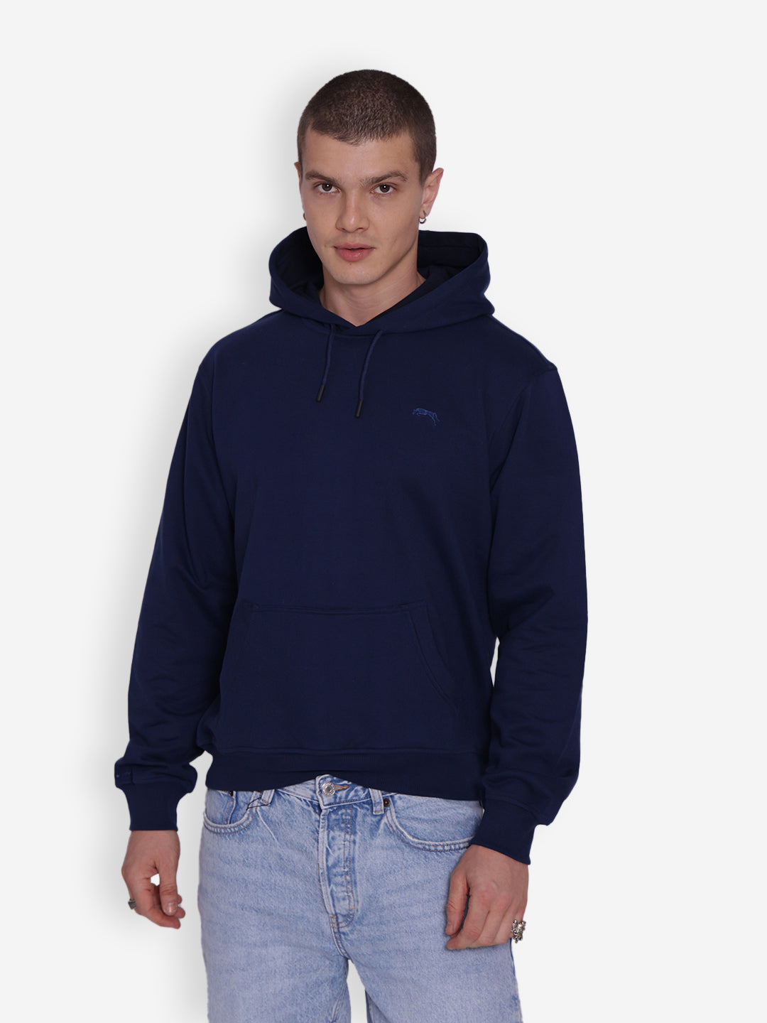 JUMP USA Mens Solid Navy Blue Hoodie