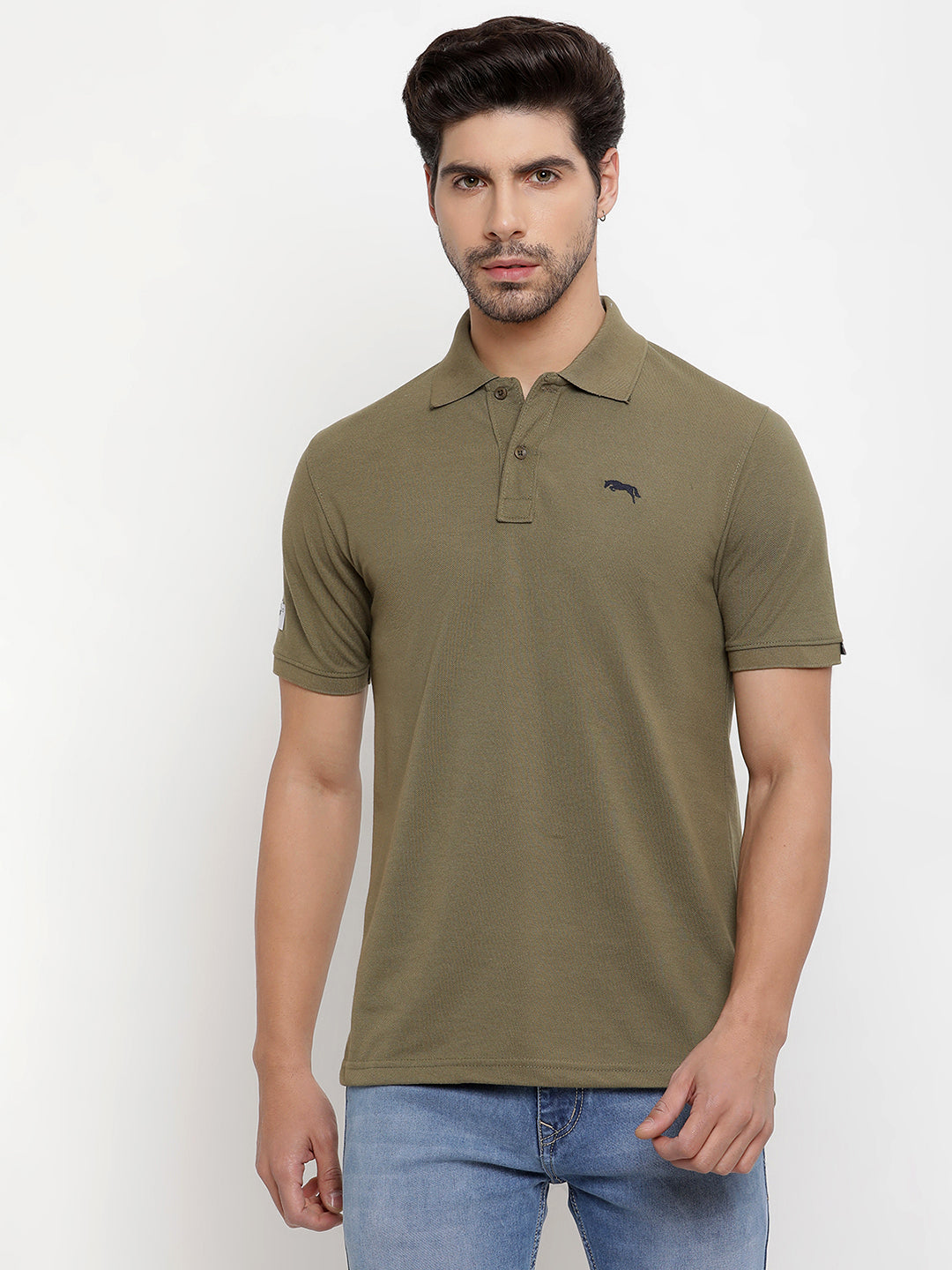 JUMP USA Men Solid Polo Collar Pure Cotton T-shirt