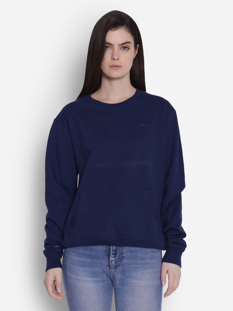 JUMP USA Women Solid Navy Blue Pullover Sweatshirt