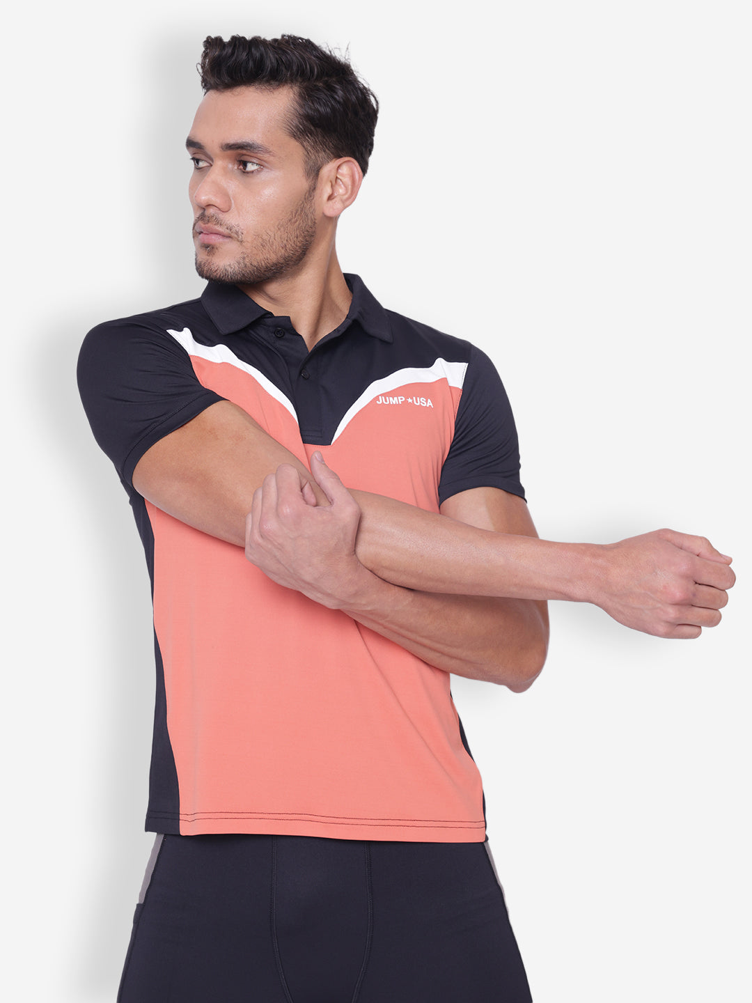 JUMP USA Mens Black & Coral High Neck T-shirt