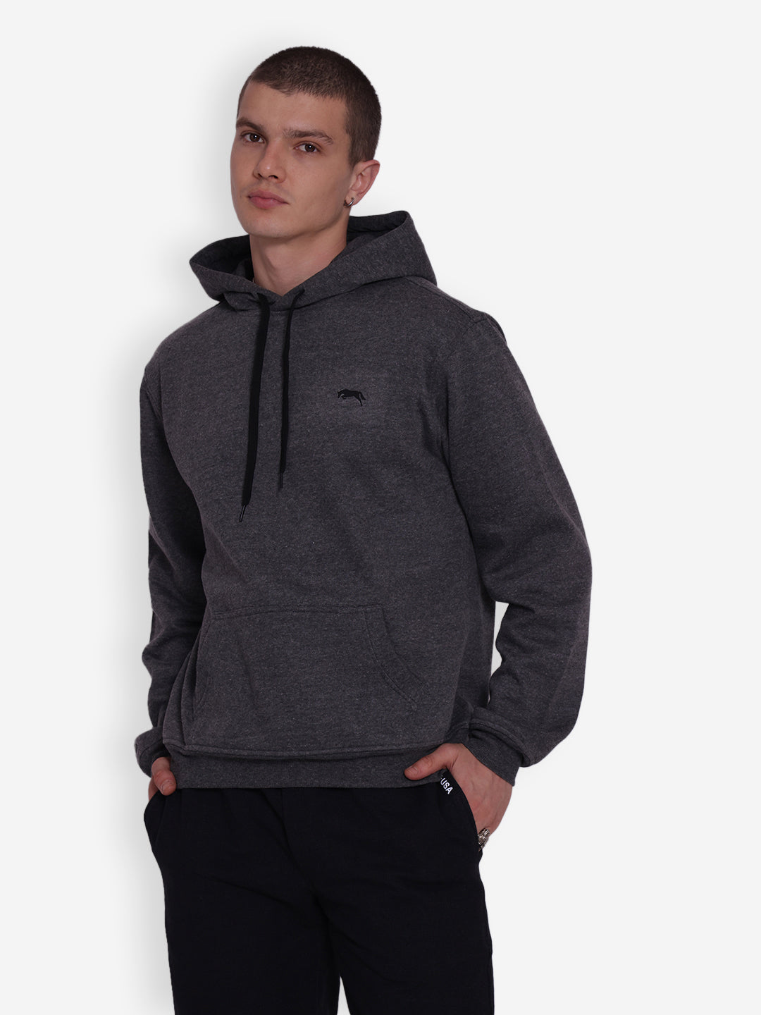 JUMP USA Mens Solid Dark Grey Hoodie