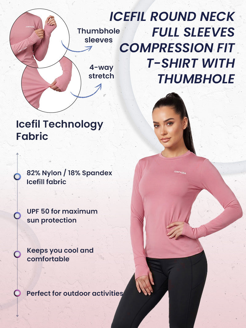Jump USA Ladies Icefil Round Neck Full Sleeves Compression Fit Thumbhole T-Shirt