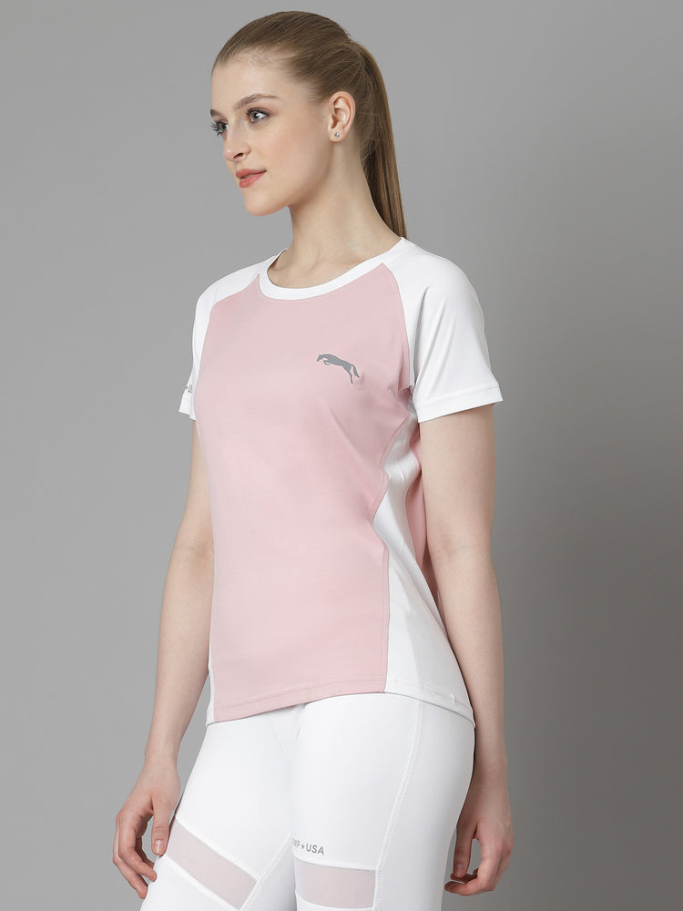 JUMP USA Women Pink White Polyester T-shirt