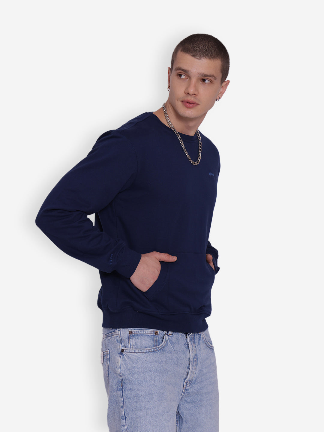 JUMP USA Men's Solid Navy Blue Pullover Sweatshirt