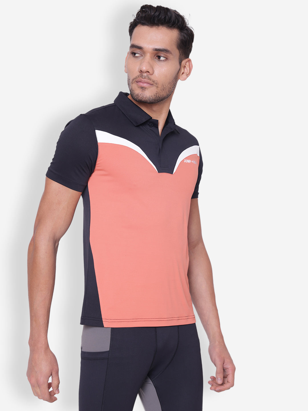 JUMP USA Mens Black & Coral High Neck T-shirt