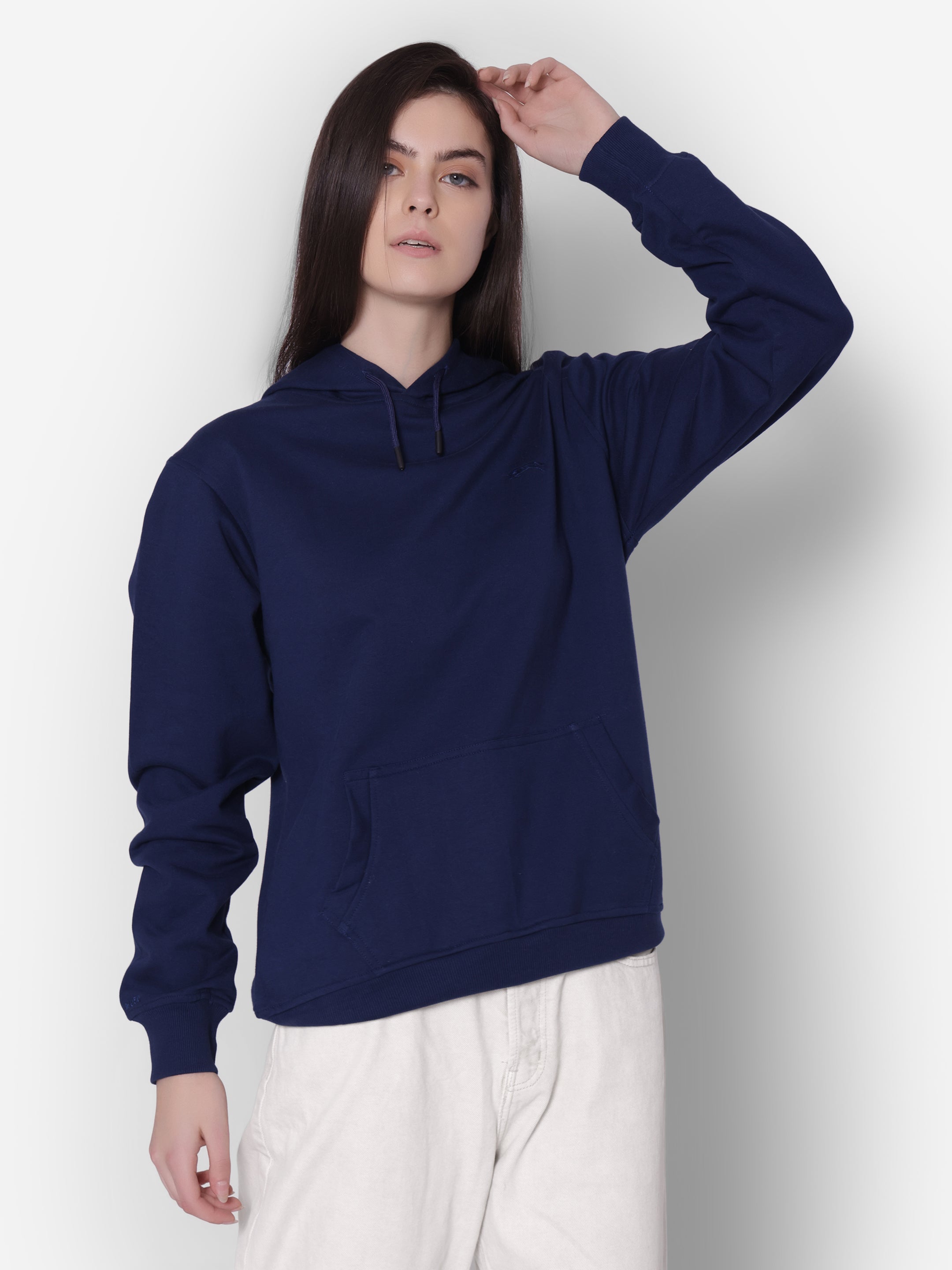 JUMP USA Women Solid Navy Blue Hoodie