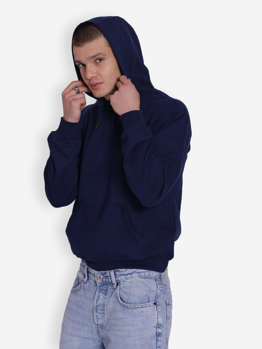 JUMP USA Mens Solid Navy Blue Hoodie