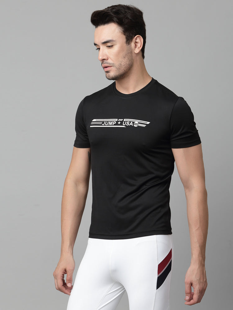 JUMP USA Mens Black Typography Printed Polyester T-shirt