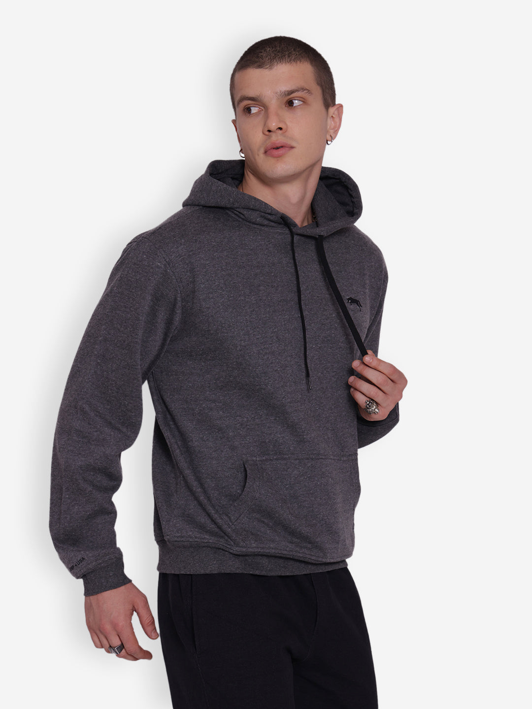 JUMP USA Mens Solid Dark Grey Hoodie