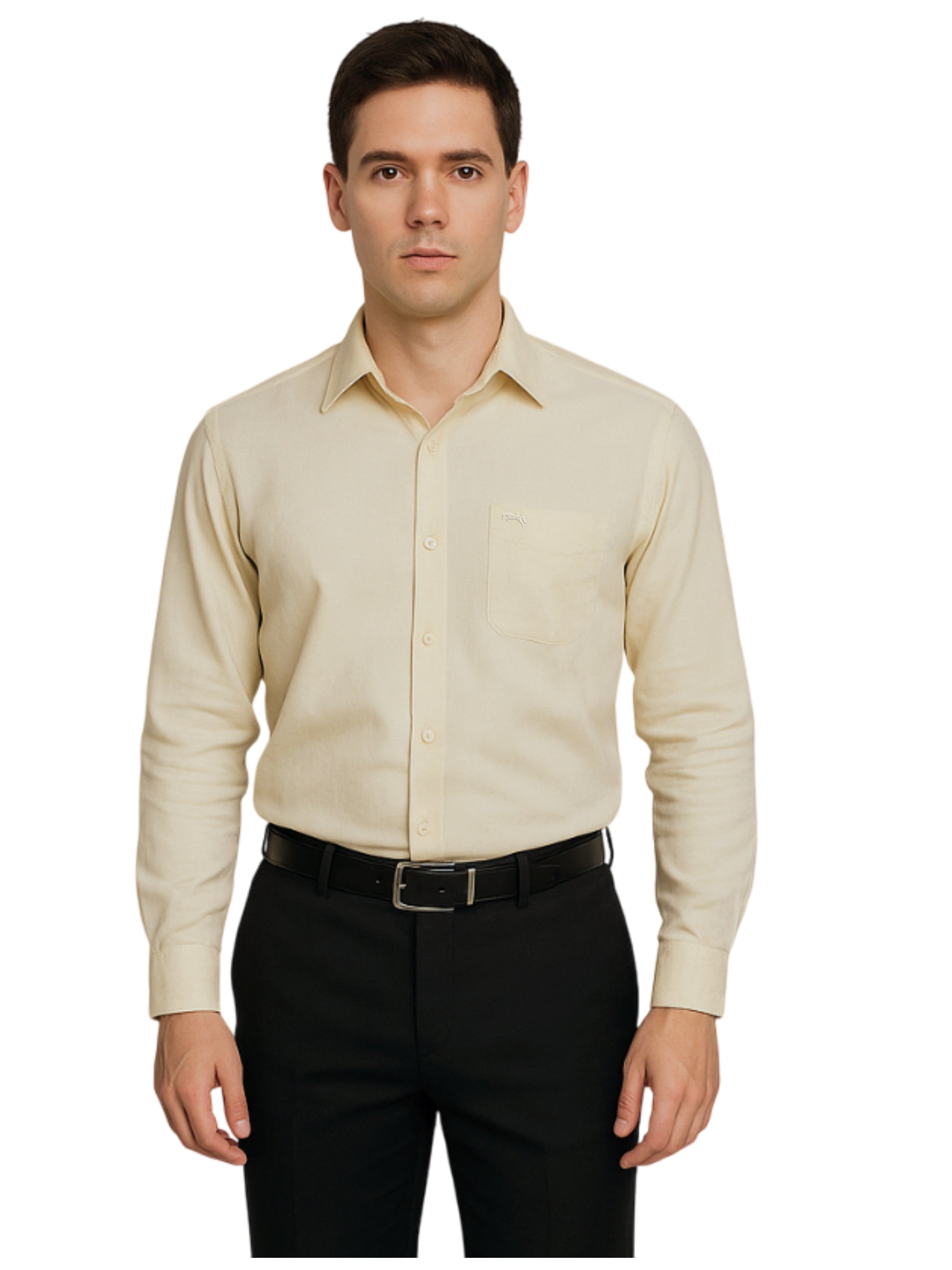 JUMP USA Men’s Pastel Yellow Cotton Regular Fit Shirt