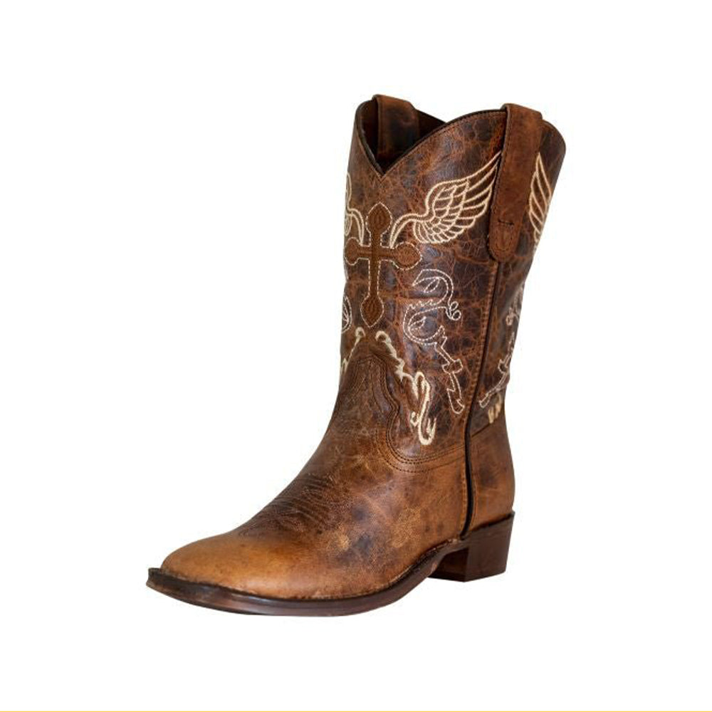 TuffRider Youth Sequoia Cross & Wing Embroidered Square Toe Western Boots