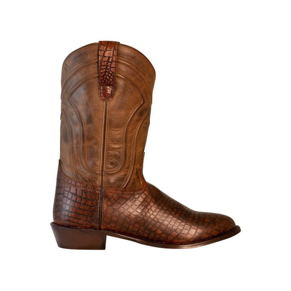 TuffRider Men's Hayden Leather Printed Wide Round Toe Western Boots