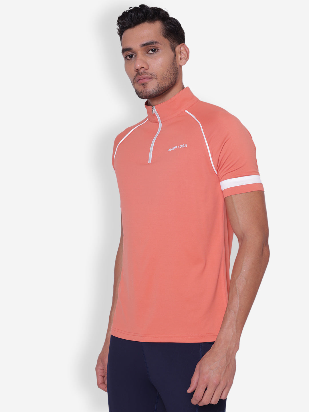 JUMP USA Mens White & Coral High Neck T-shirt