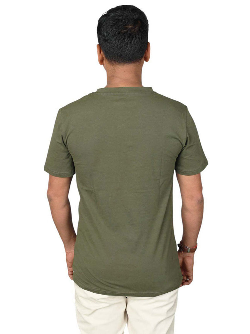 JUMP USA Unisex Solid Round Neck Cotton T-shirt-Olive