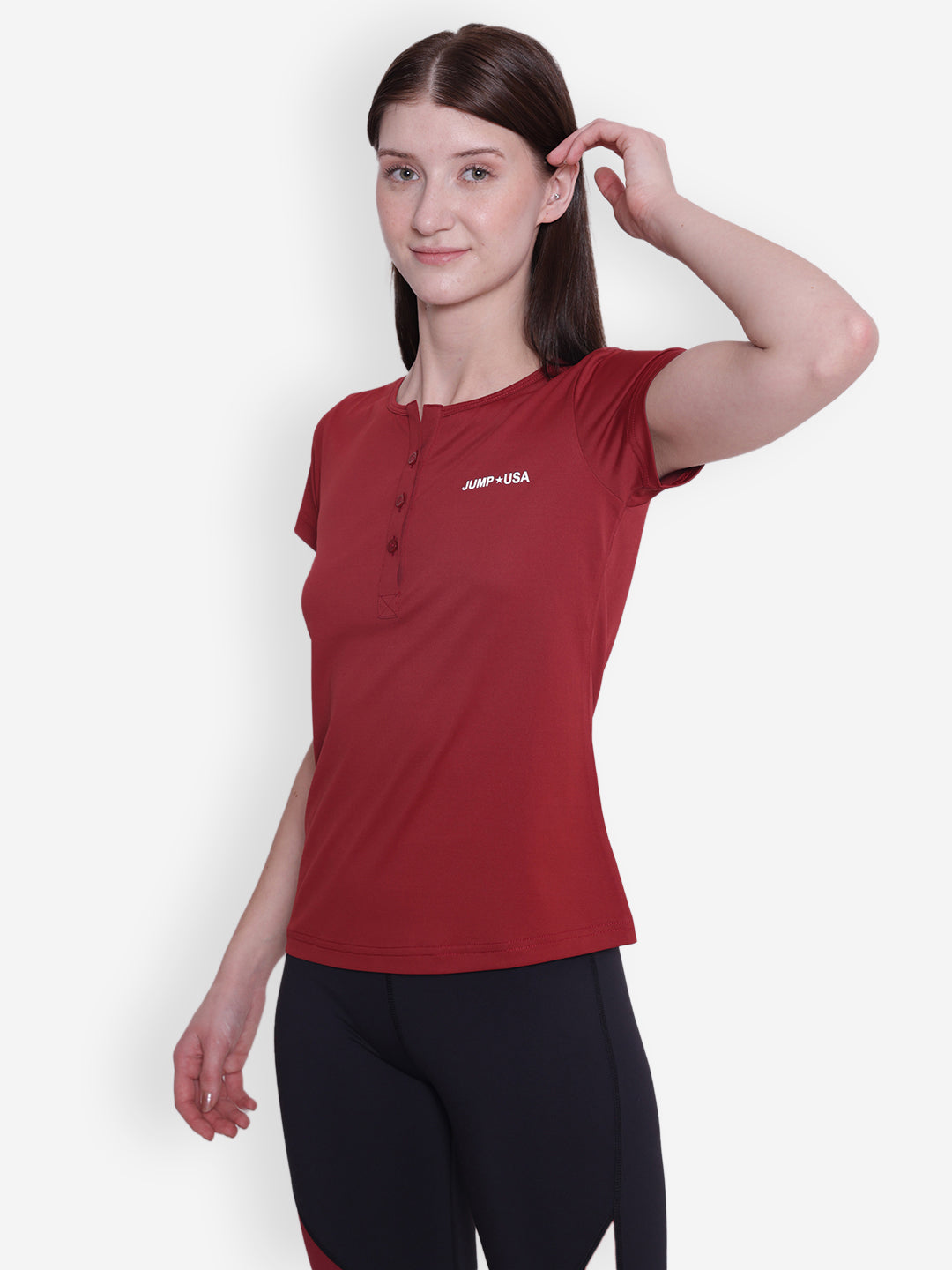 JUMP USA Women Short Sleeve Red Round Neck T-Shirt