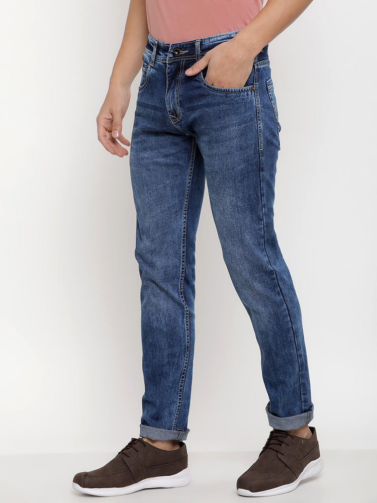 JUMP USA Men Blue Relax Fit Mid-Rise Clean Look Stretchable Jeans