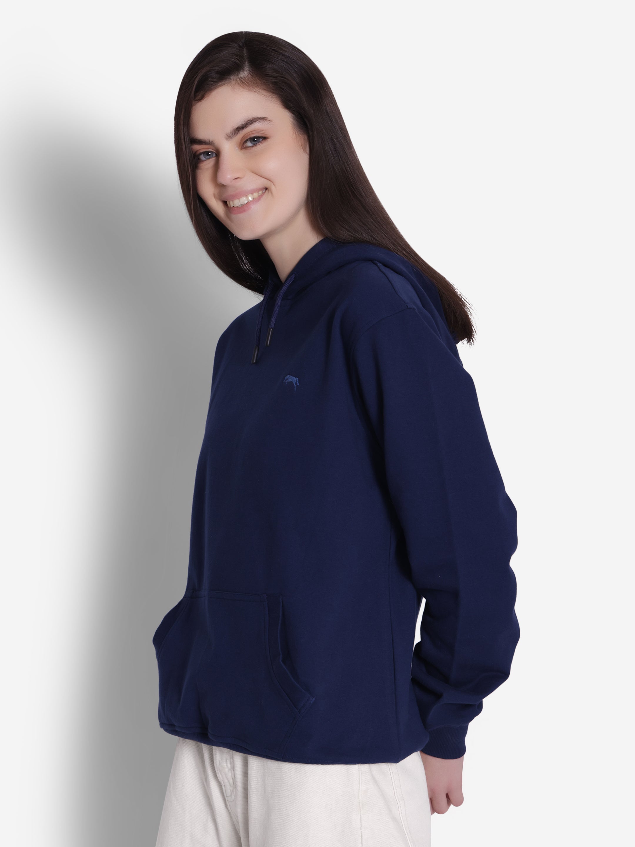 JUMP USA Women Solid Navy Blue Hoodie