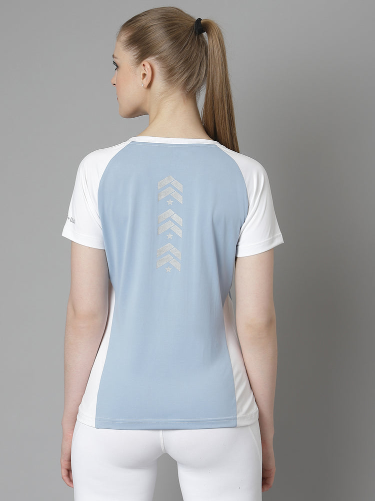 JUMP USA Women Blue White Polyester T-shirt