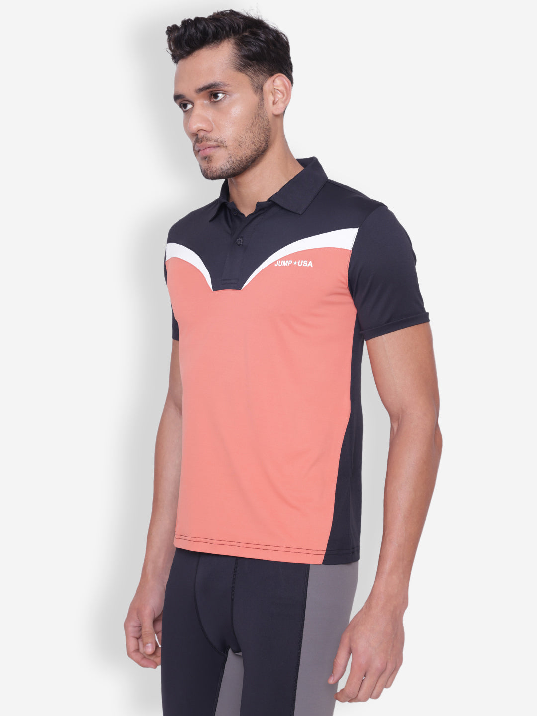 JUMP USA Mens Black & Coral High Neck T-shirt