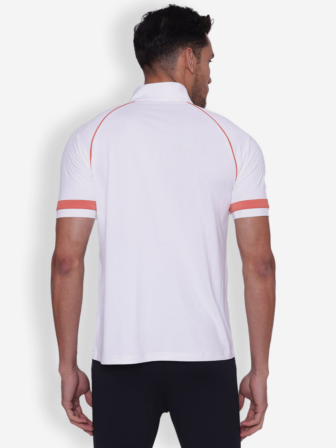 JUMP USA Mens White & Coral High Neck T-shirt