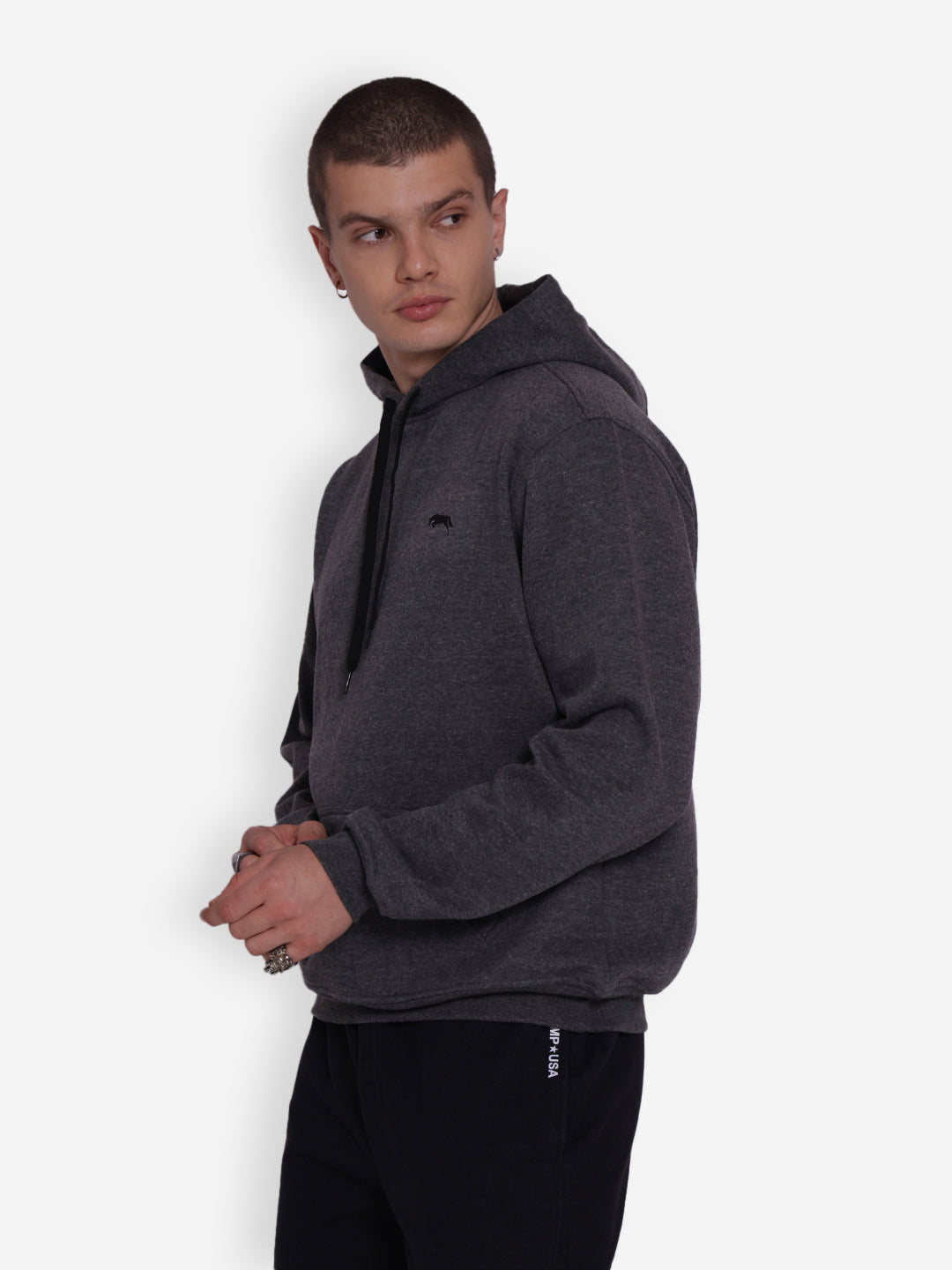 JUMP USA Mens Solid Dark Grey Hoodie