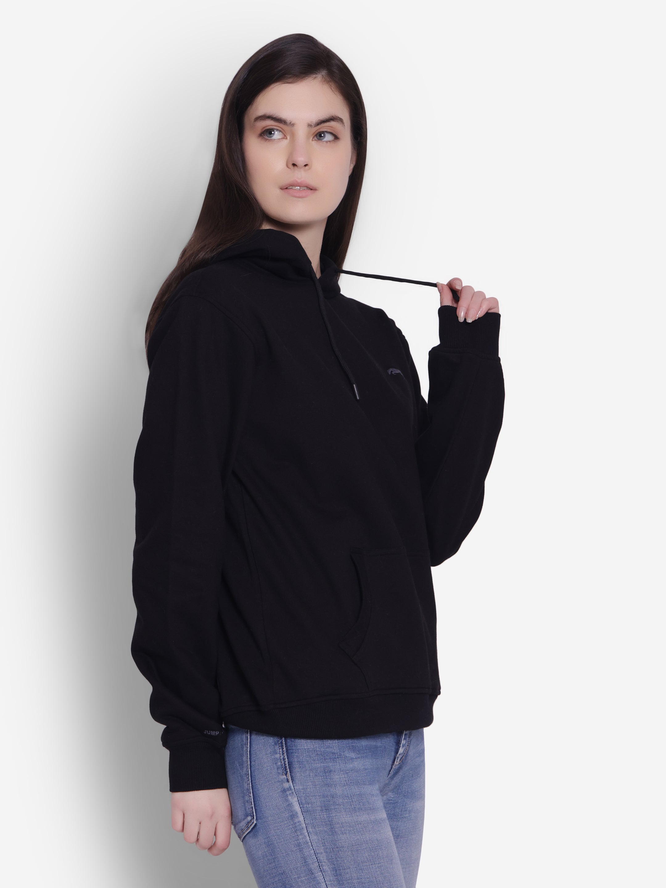 JUMP USA Women Solid Black Hoodie
