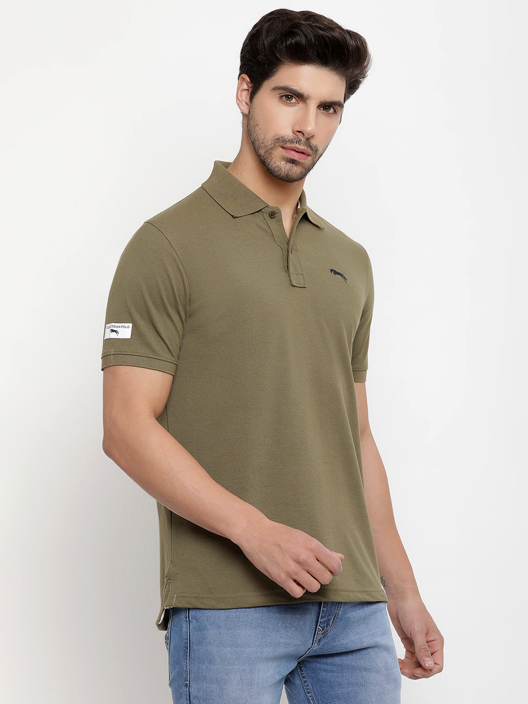 JUMP USA Men Solid Polo Collar Pure Cotton T-shirt
