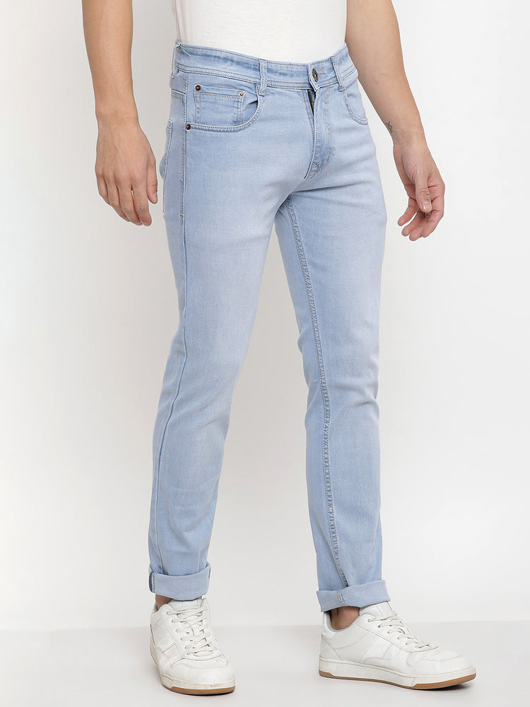 JUMP USA Men Ice Blue Relax Fit Mid-Rise Clean Look Stretchable Jeans