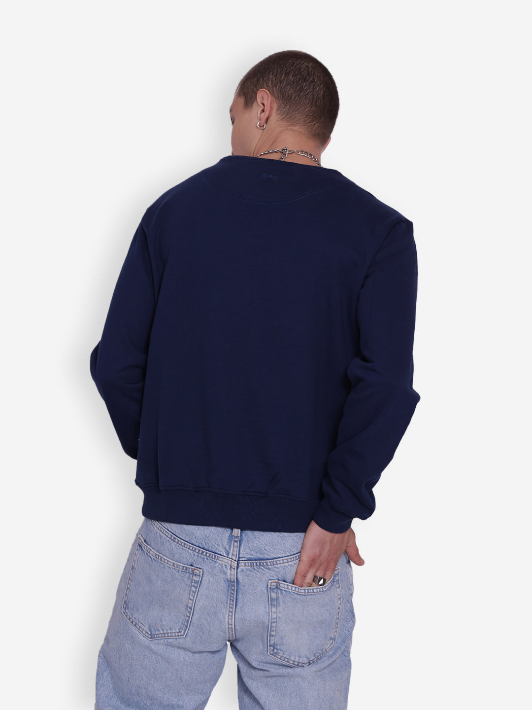JUMP USA Men's Solid Navy Blue Pullover Sweatshirt