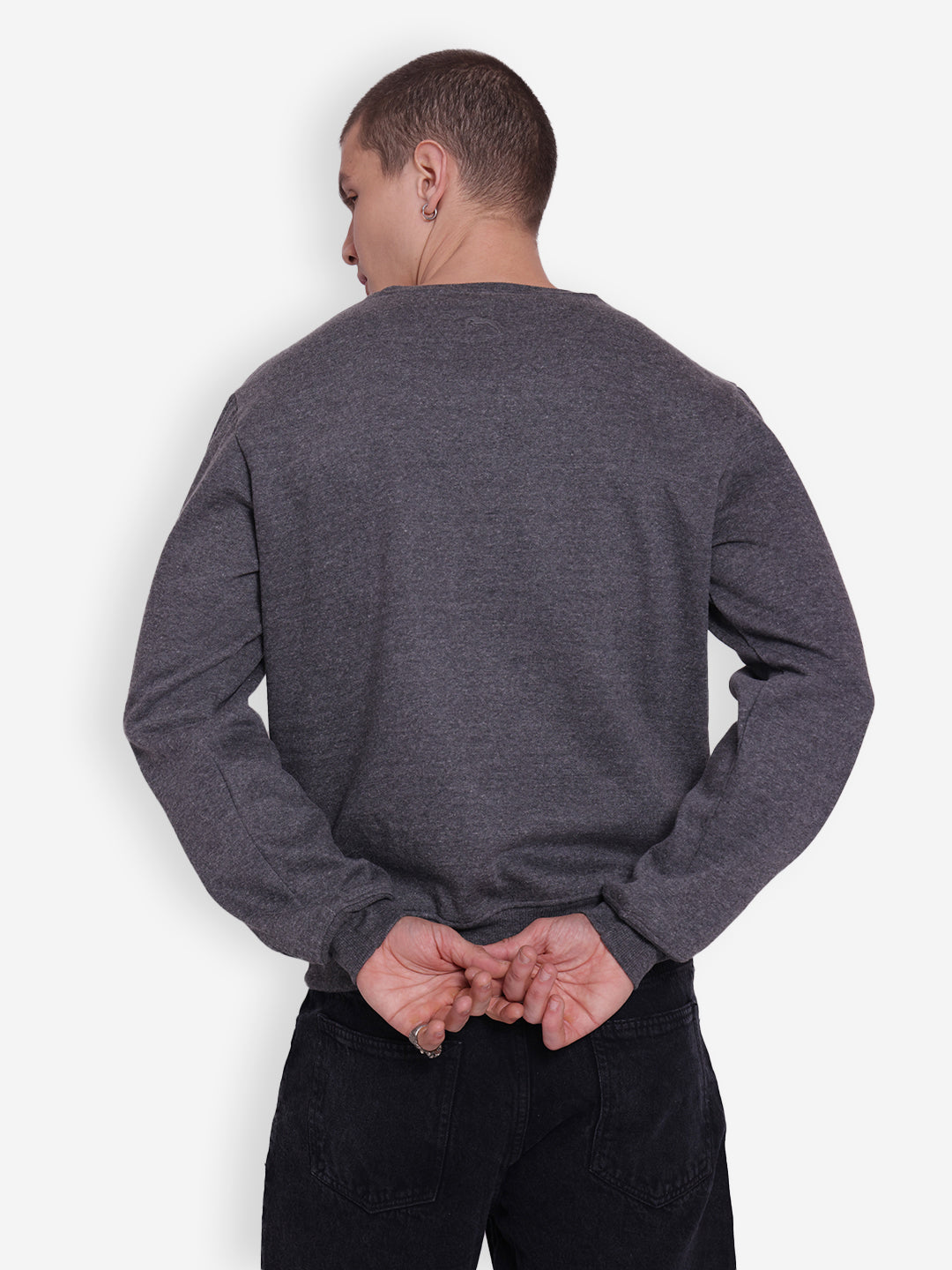 JUMP USA Men's Solid Dark Grey Pullover Sweatshirt