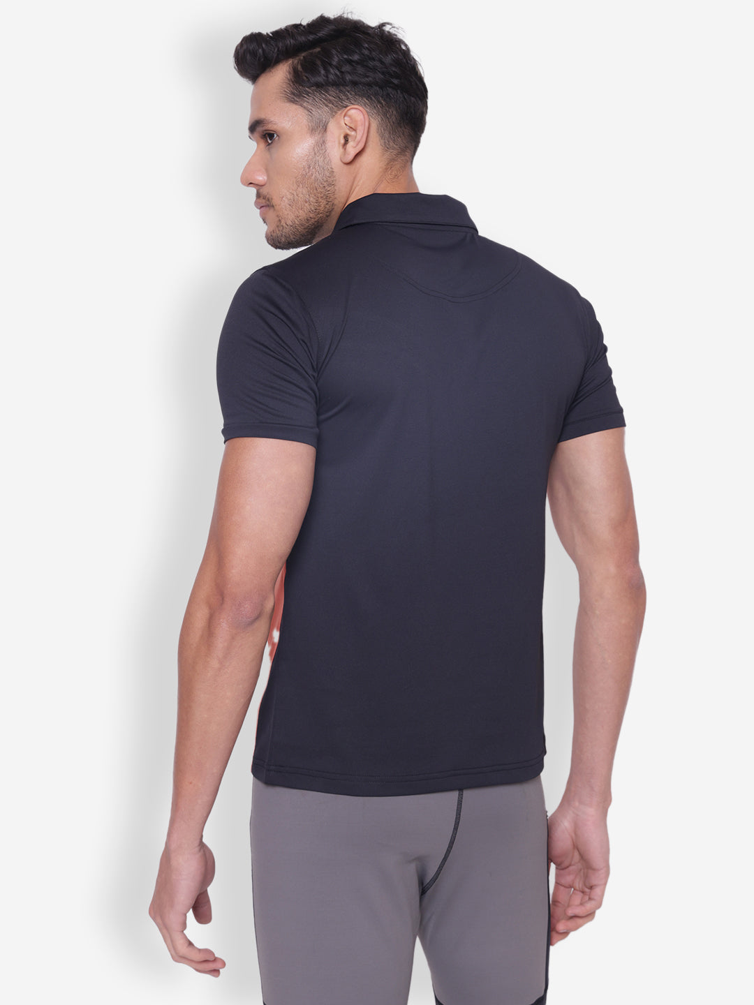 JUMP USA Mens Black & Coral High Neck T-shirt