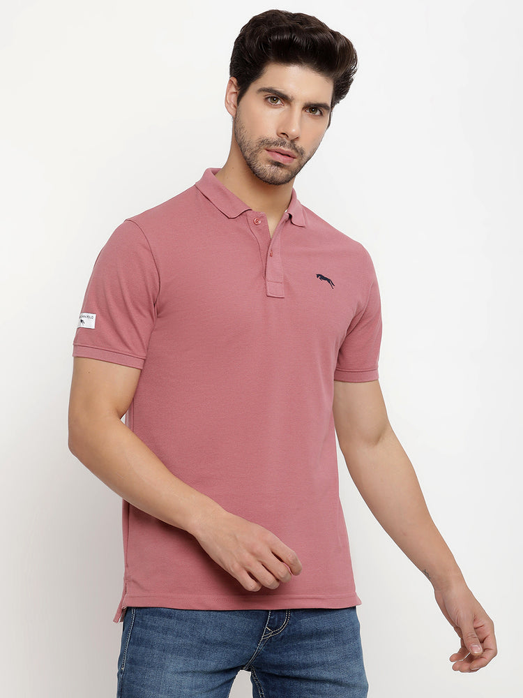 JUMP USA Men Solid Polo Collar Pure Cotton T-shirt