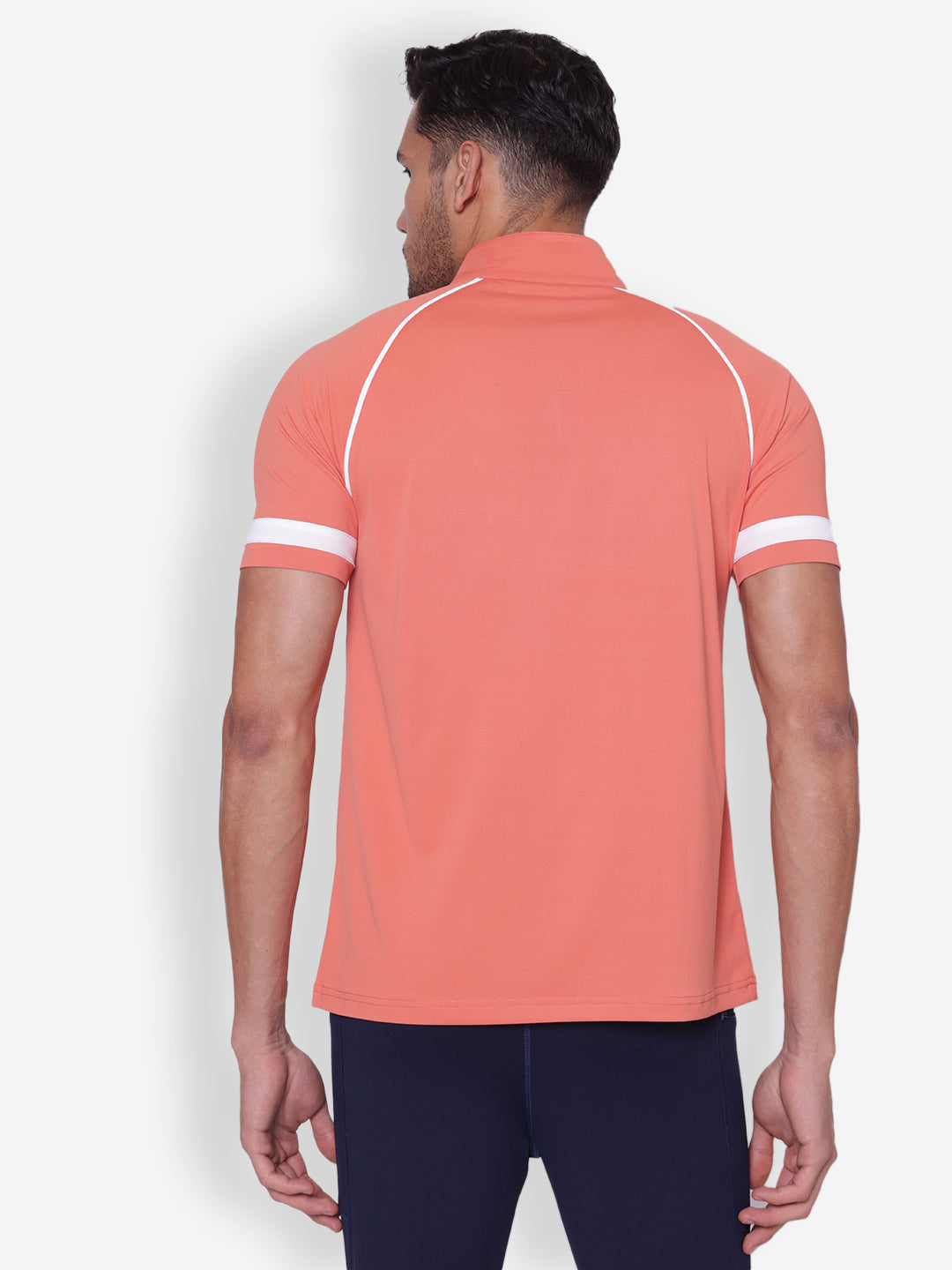 JUMP USA Mens White & Coral High Neck T-shirt