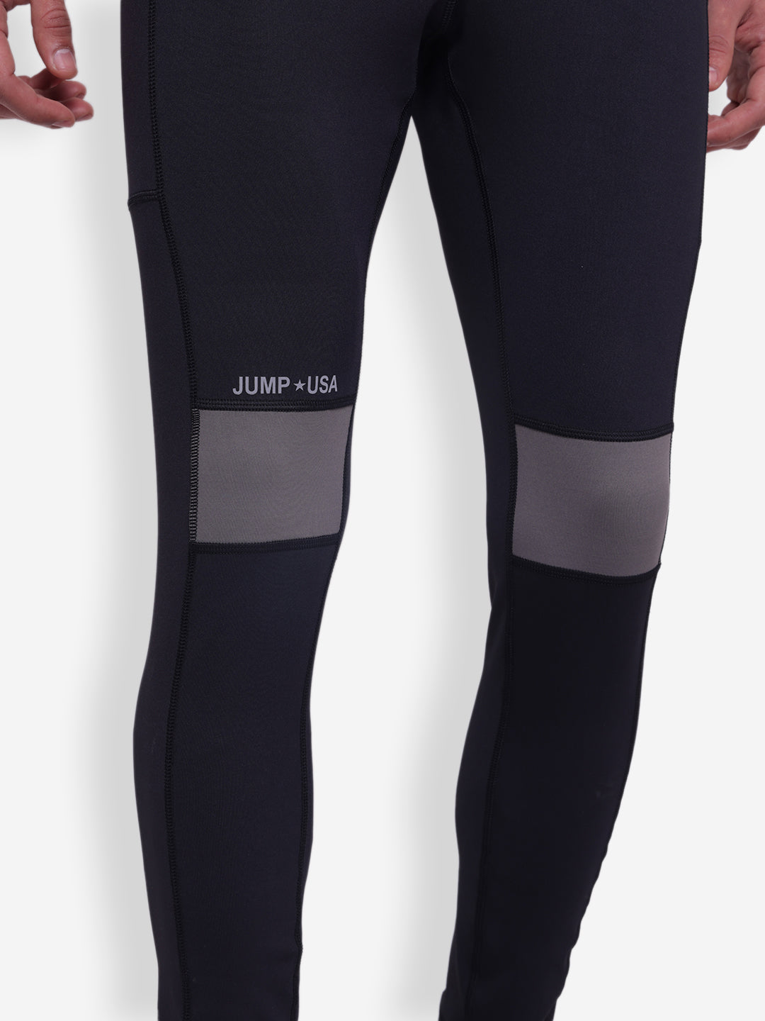 JUMP USA Men Black & Wild Grey Rapid Dry-Fit Antimicrobial Running Tights