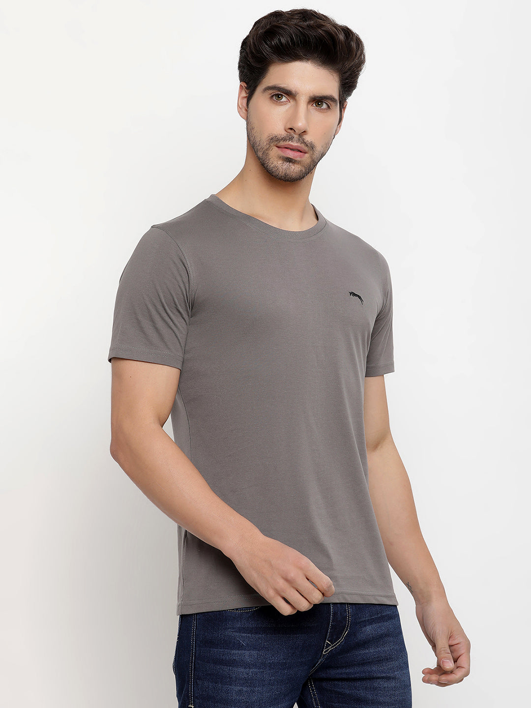 JUMP USA Men's Solid Round Neck T-shirt
