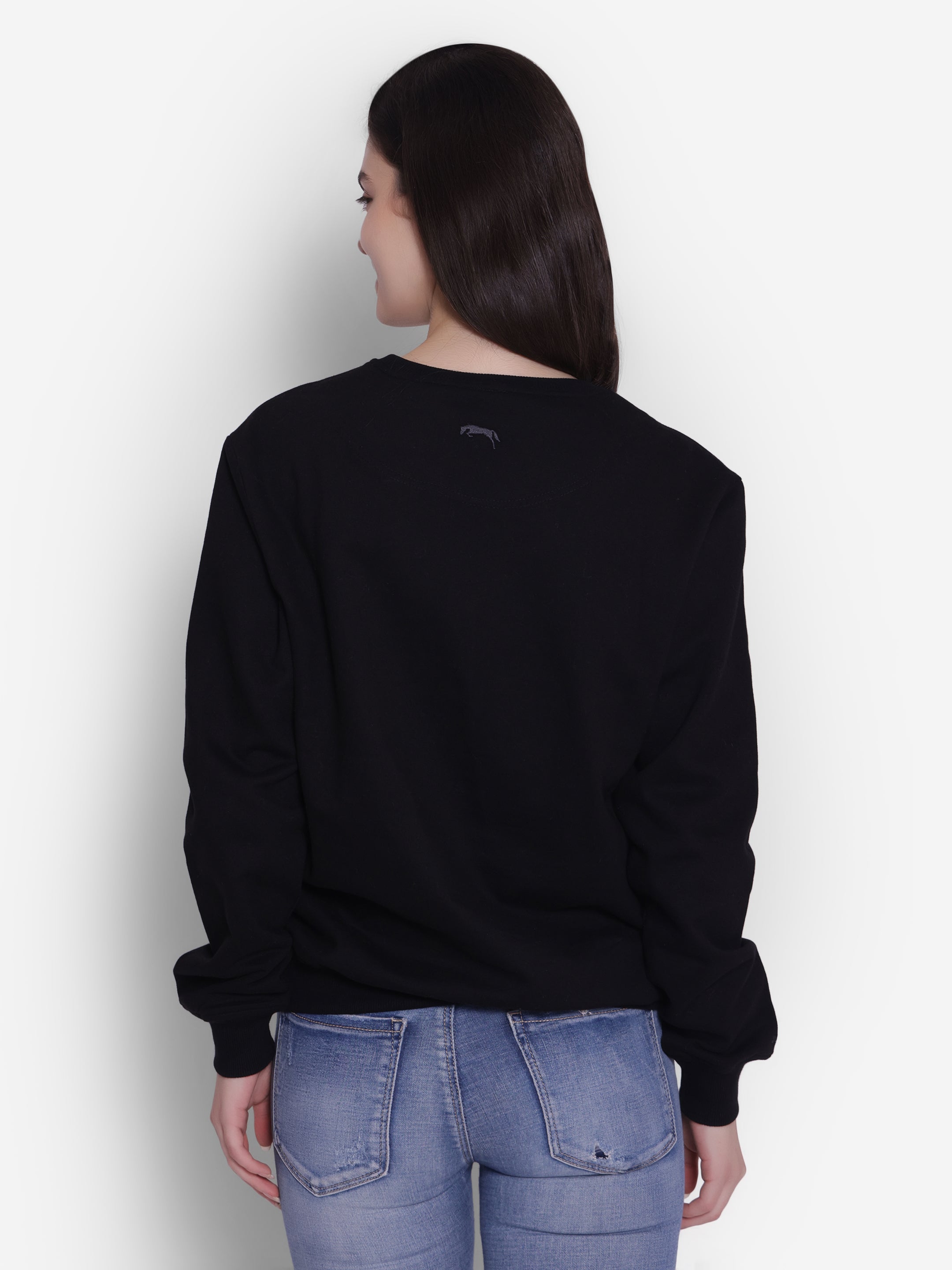 JUMP USA Women Solid Black Pullover Sweatshirt