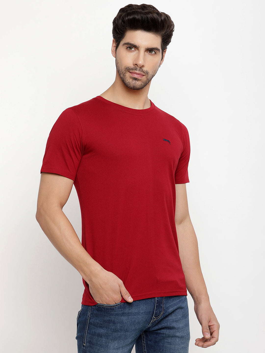 JUMP USA Men's Solid Round Neck T-shirt