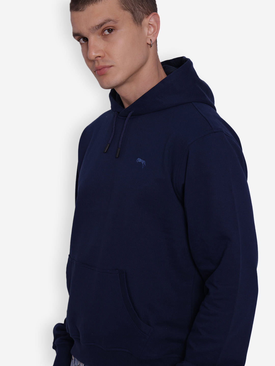 JUMP USA Mens Solid Navy Blue Hoodie