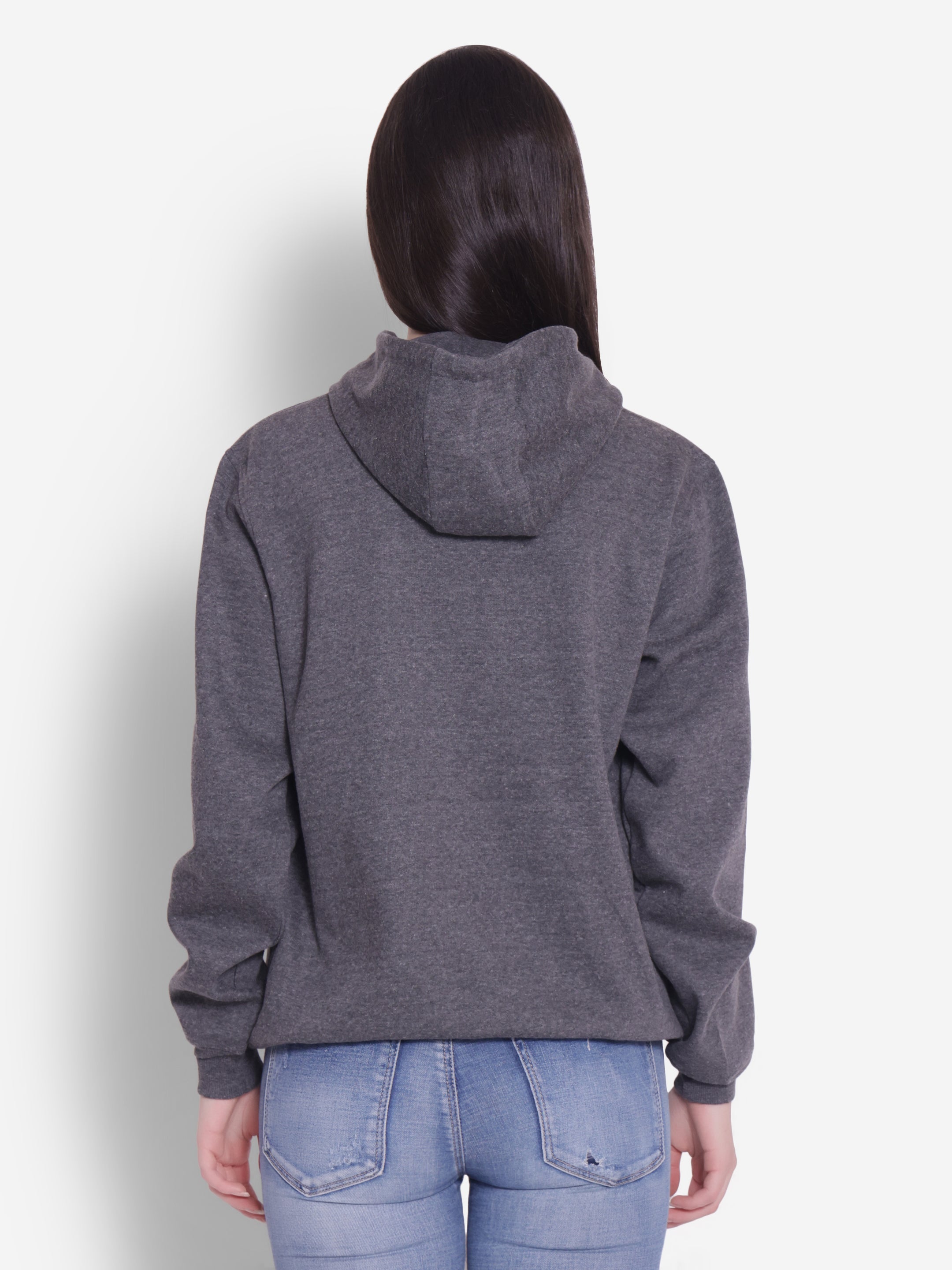 JUMP USA Women Solid Dark Grey Hoodie