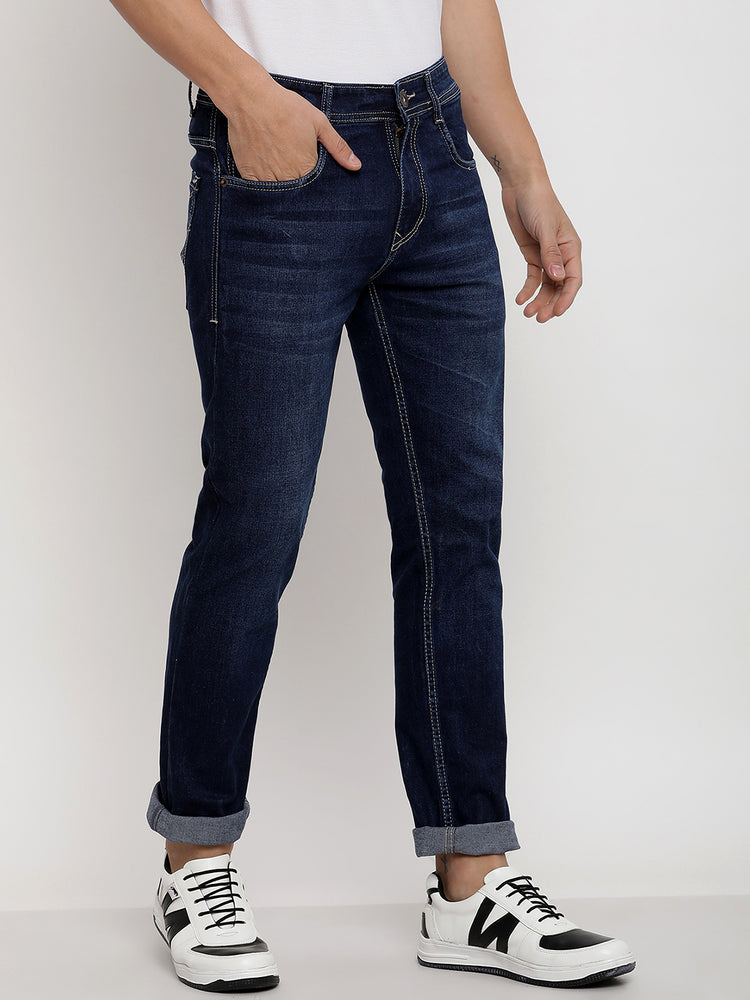 JUMP USA Men Dark Blue Relax Fit Mid-Rise Clean Look Stretchable Jeans