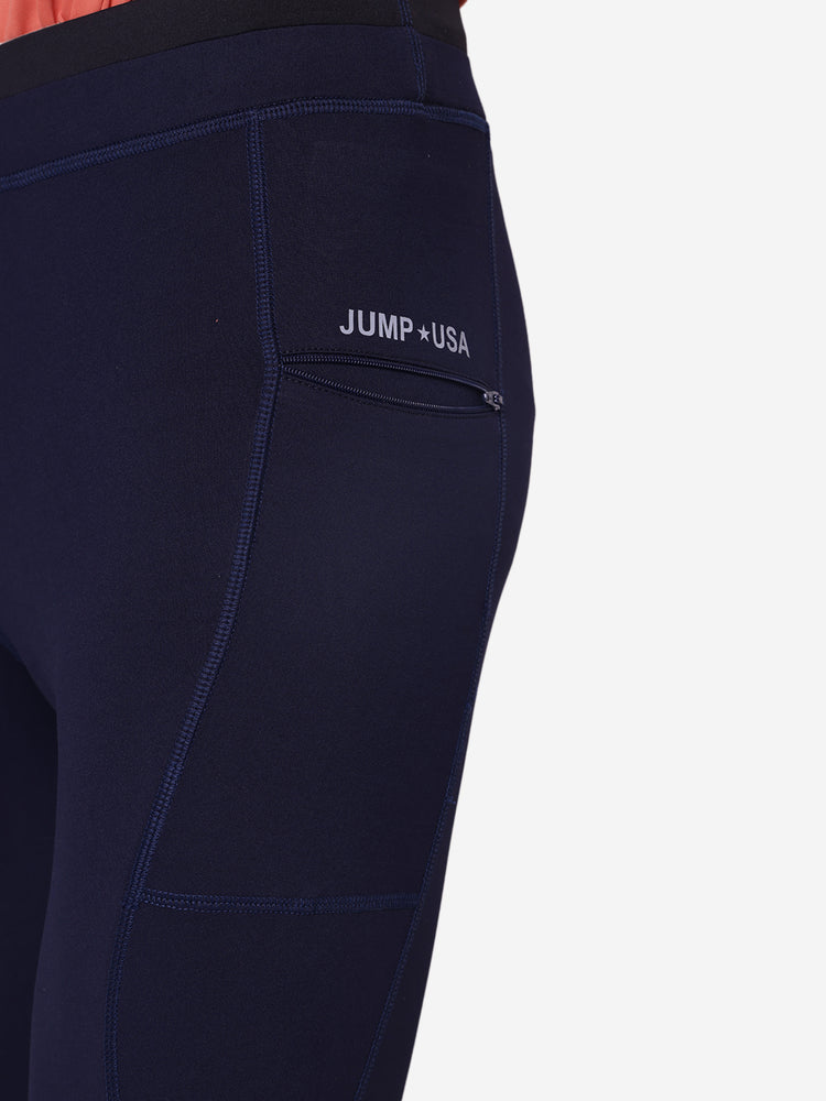 JUMP USA Men Navy Blue Rapid Dry-Fit Antimicrobial Running Tights