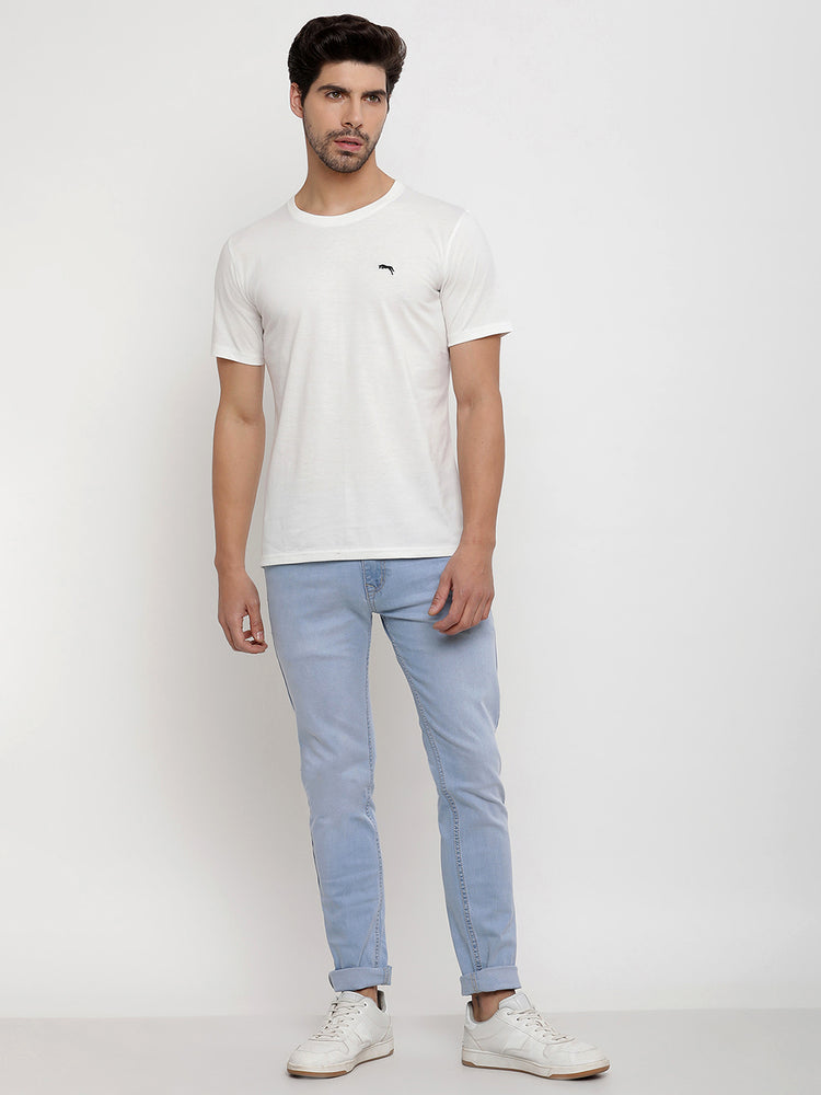 JUMP USA Men Ice Blue Relax Fit Mid-Rise Clean Look Stretchable Jeans