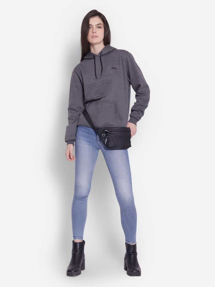 JUMP USA Women Solid Dark Grey Hoodie