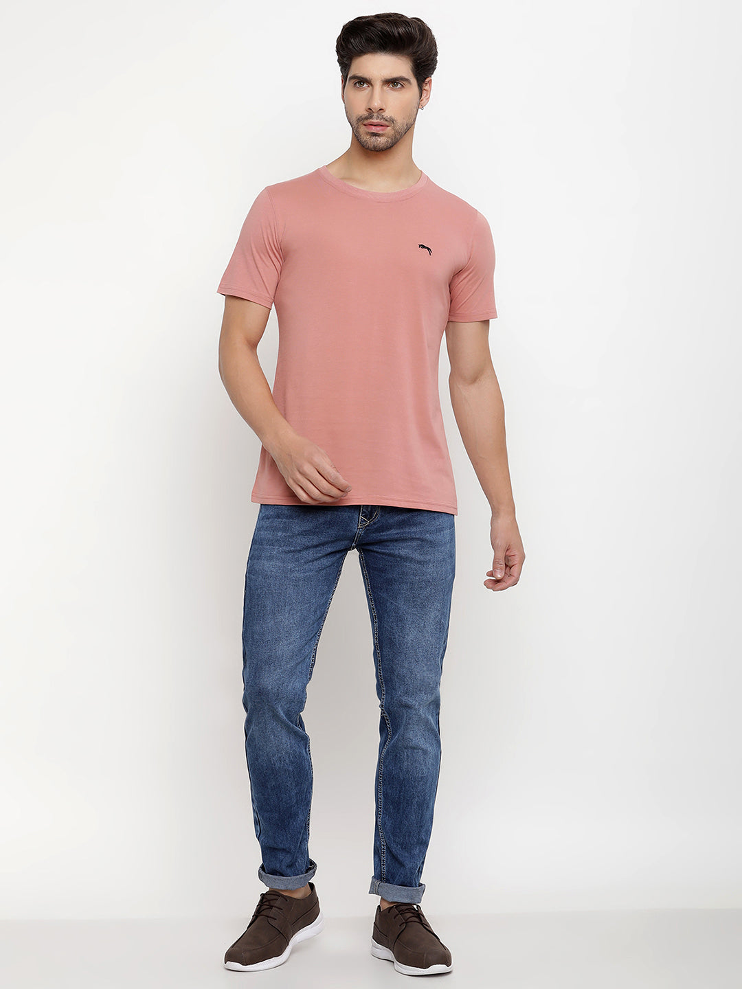 JUMP USA Men's Solid Round Neck T-shirt