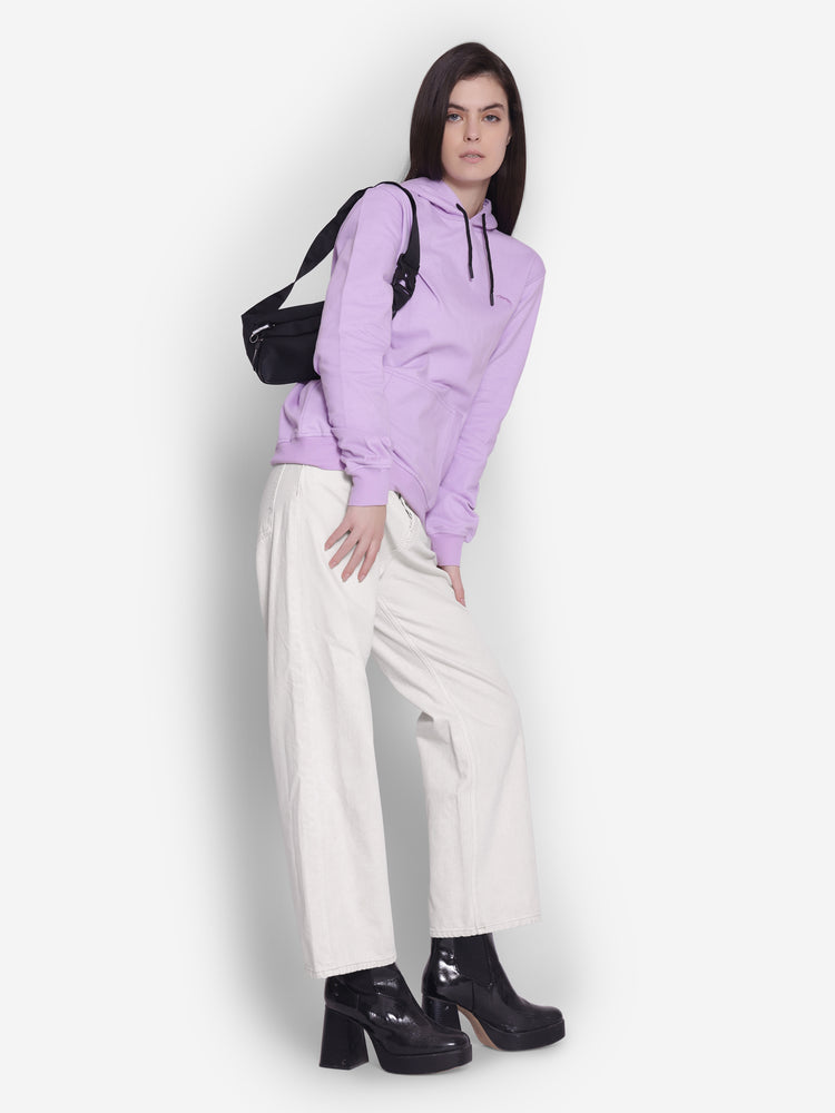 JUMP USA Women Solid Lavender Hoodie