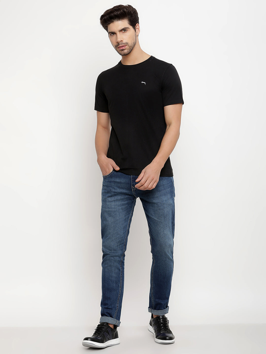JUMP USA Men's Solid Round Neck T-shirt