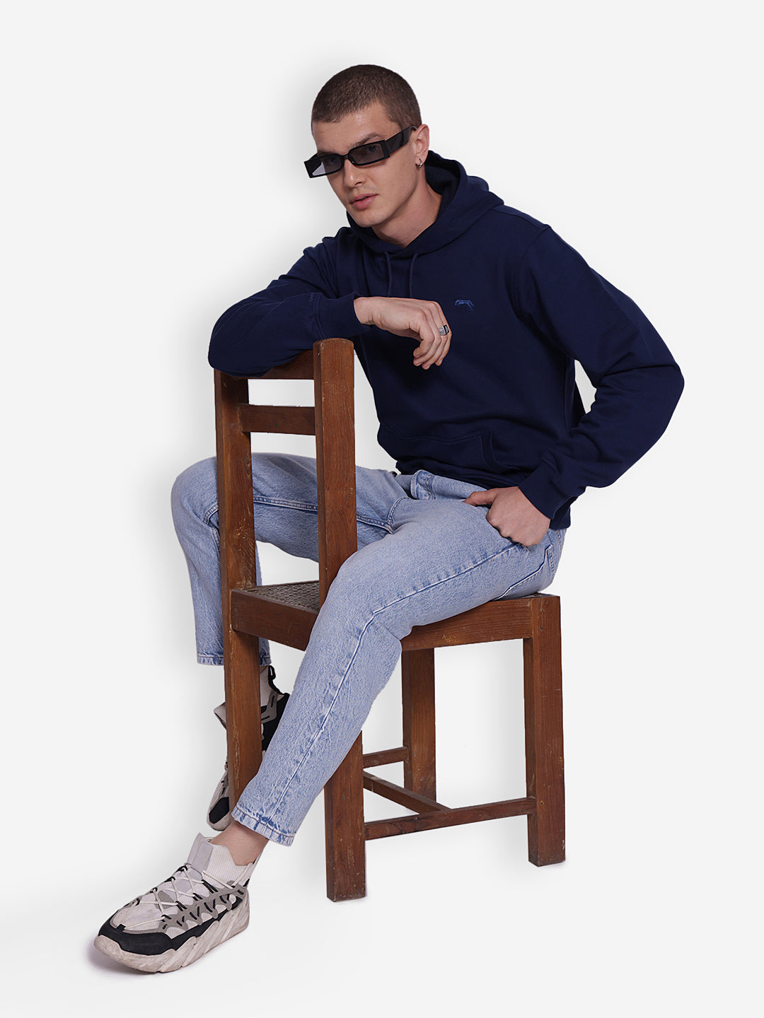 JUMP USA Mens Solid Navy Blue Hoodie